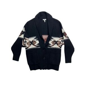 Joie Women Black Geometric Sequin Cardigan Sweater Size M Wool